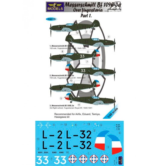 1/48 Bf 109E-3a over Yugoslavia part 1 3 Decal Options for Airfix/Eduard/Tamiya