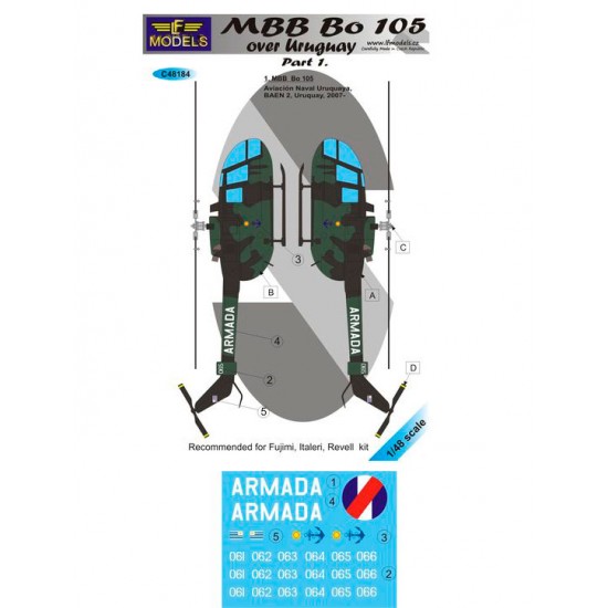 1/48 MBB Bo 105 over Uruquay part 1. Decal for Fujimi/Italeri/Revell kit