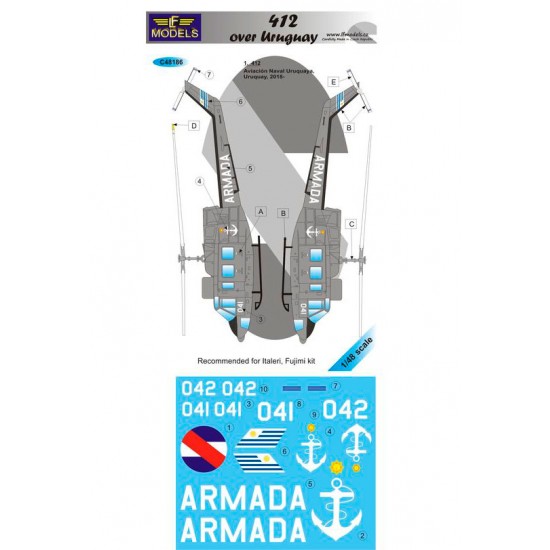 1/48 Aug.-Bell 412 over Uruquay 2 Decal Options for Italeri/Fujimi kit