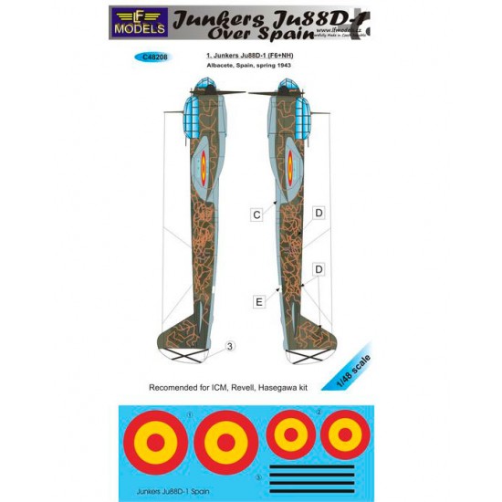 1/48 Junkers Ju 88D-1 over Spain 1 Decal Option for ICM/Revell/Hasegawa kit