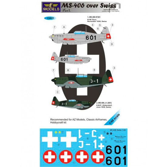 1/48 MS-406 over Swiss Decal for AZ Models/Classic Airframes/Hobbycraft kit