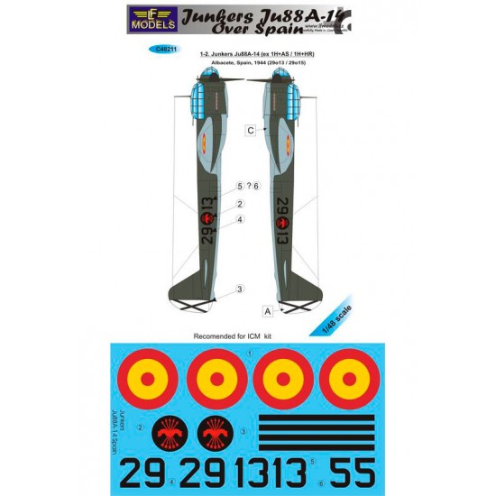 1/48 Junkers Ju 88A-14 over Spain 2 Decal Options for ICM kit