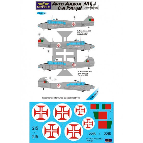 1/48 Avro Anson Mk.I. over Portugal Decal for Airfix/Special Hobby kit.