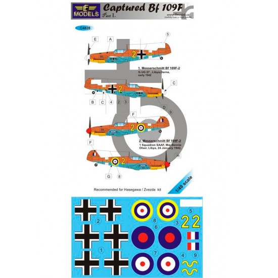 1/48 Captured Bf 109F Part I. 2 Decal Options for Hasegawa/Zvezda kit