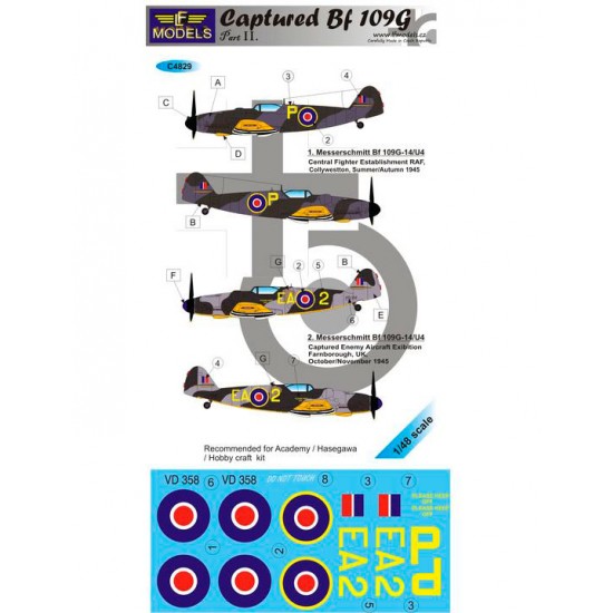 1/48 Captured Bf 109G Part II. Decal for Academy/Hasegawa/Hobbycraft kit