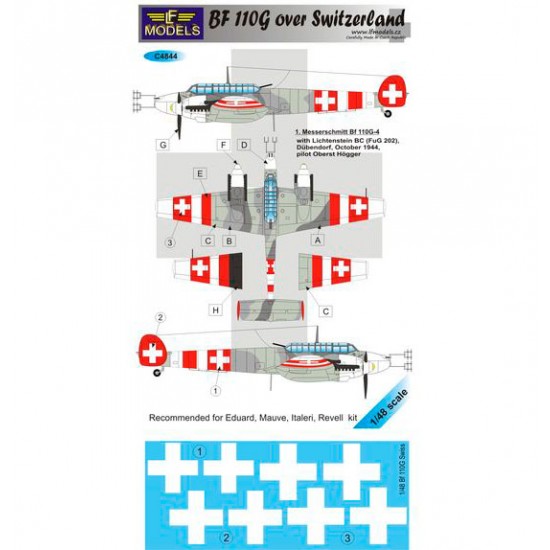 1/48 Bf 110G over Switzerland Decal for Eduard/Mauve/Italeri/Revell kit