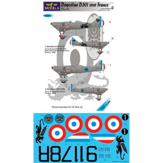 1/48 Dewoitine D.501 over France part II. 2 Decal Options for AMG, Hi-Tech kit