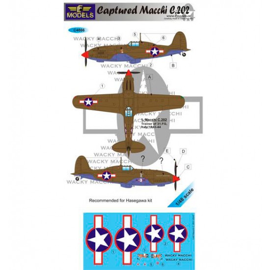 1/48 Macchi C. 202 USAF 1 Decal Option for Hasegawa kit