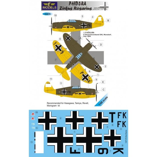 1/48 Republic P-47D-2-RA Thunderbolt Zirkus Rosari Decal for Tamiya/Hasegawa/Revell