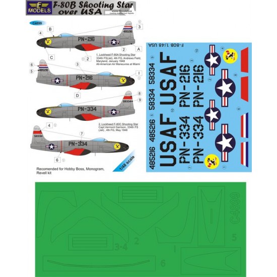 1/48 F-80B Shooting Star over USA Decal for Academy, Monogram, Revell kit