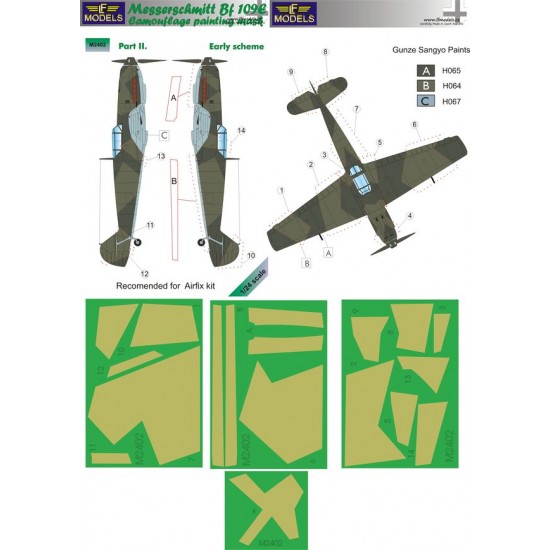 1/24 Messerschmitt Bf 109E Early scheme pt.II. Camouflage Painting Mask for Airfix