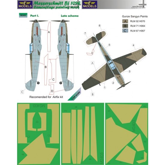 1/24 Messerschmitt Bf 109E Late scheme pt.I. Camo Painting Mask for Airfix