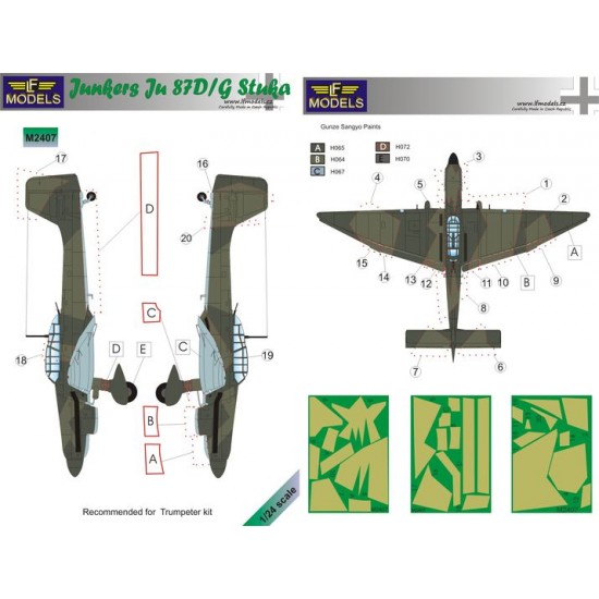 1/24 Junkers Ju-87D/G Camouflage Painting Mask for Trumpeter kit