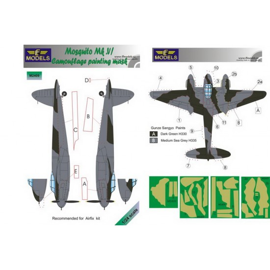 1/24 D.H. Mosquito Mk. VI Camouflage Painting Mask for Airfix kit