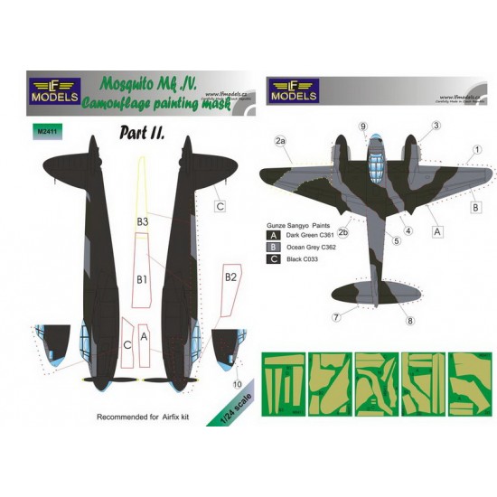 1/24 D.H. Mosquito Mk. IV part II. Camouflage Painting Mask for Airfix kit