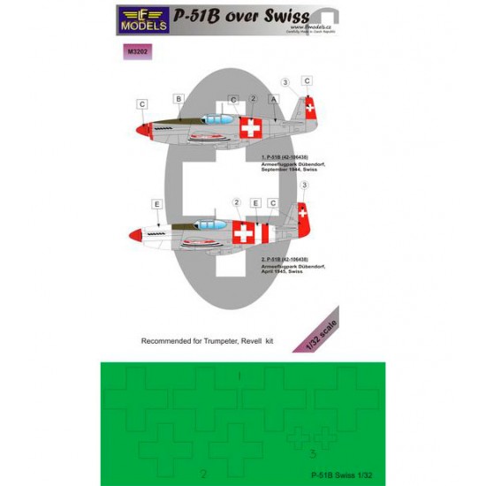 1/32 P-51B over Swiss Mask (2 marking options) for Trumpeter, Revell kit