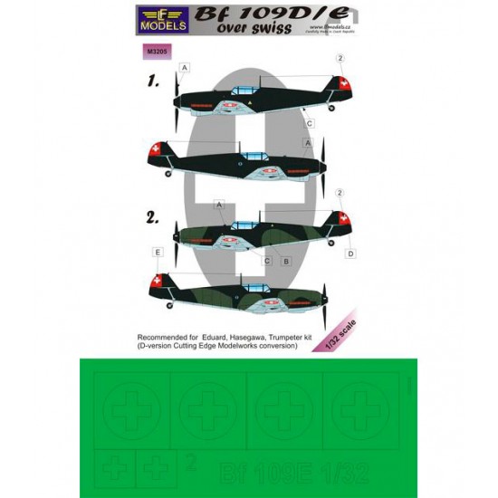 1/32 Bf 109D/E over Swiss Mask (2 marking ops) for Eduard/Hasegawa/Trumpeter