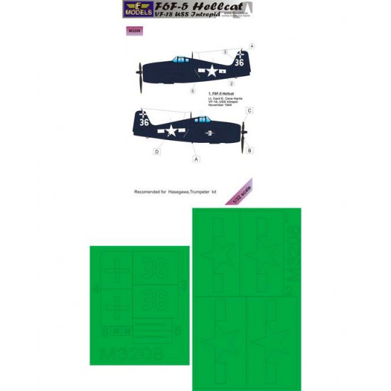 1/32 F6F-5 USS Intrepid Mask (1 marking option) for Hasegawa, Trumpeter kit