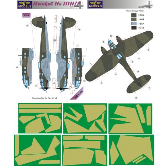 1/32 Heinkel He 111H/P Camouflage Painting Masks for Revell kit