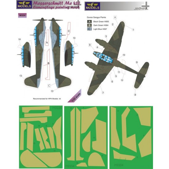 1/32 Messerschmitt Me 410 Camouflage Painting Mask for HPH Model kit