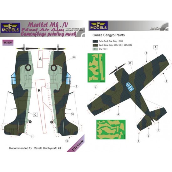 1/32 Grumman Martlet Mk.IV FAA Camouflage Painting Mask for Revell, Hobbycraft