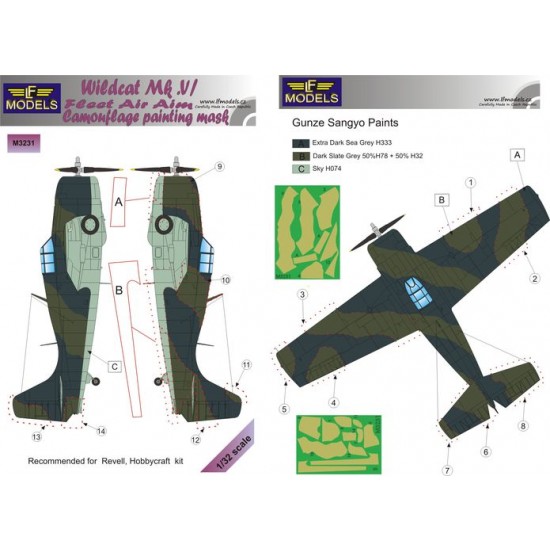 1/32 Grumman Wildcat Mk.VI FAA Camouflage Painting Mask for Revell, Hobbycraft