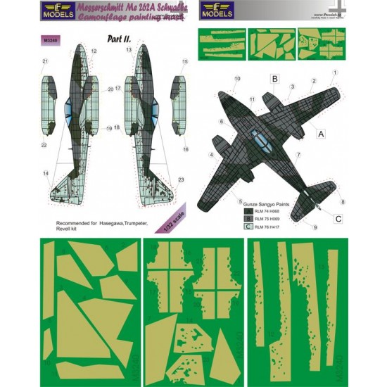 1/32 Messerschmitt Me 262A Schwalbe pt.II. Camo Mask for Hasegawa/Trumpeter/Revell