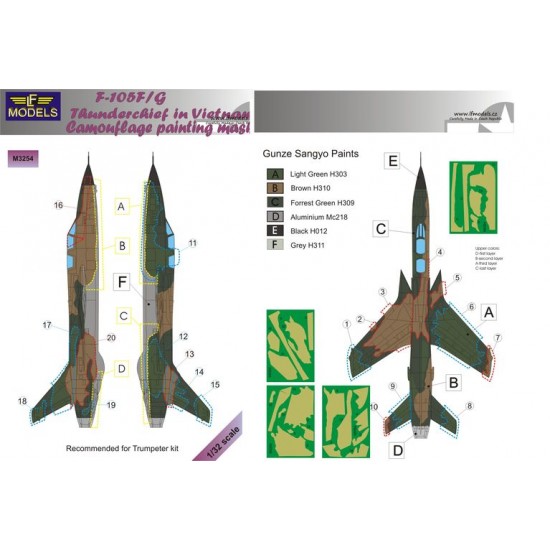 1/32 Republic F-105F/G Thunderchief Camouflage Painting Mask for Trumpeter kit