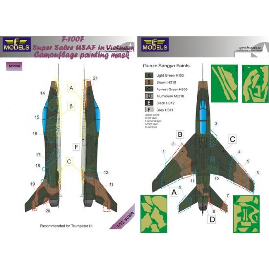 1/32 F-100F Super Sabre USAF in Vietnam Camouflage Painting Mask for Trumpeter