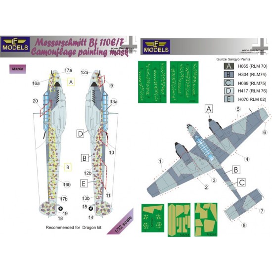 1/32 Messerschmitt Bf 110E/F Camouflage Painting Mask for Dragon kit.