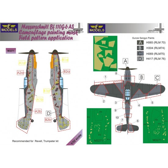 1/32 Messerschmitt Bf 109G-6AS Camouflage Painting Mask for Revell, Trumpeter