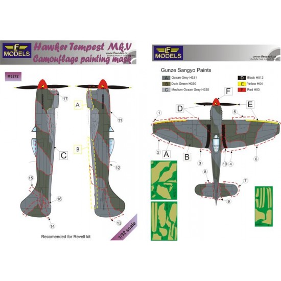 1/32 Hawker Tempest Mk.V Camouflage Painting Mask for Revell, Special Hobby.