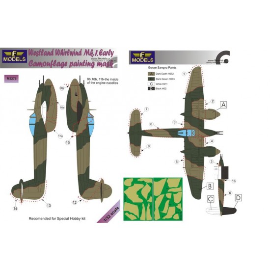 1/32 Westland Whirlwind Mk.I Early Camouflage painting mask for Special Hobby