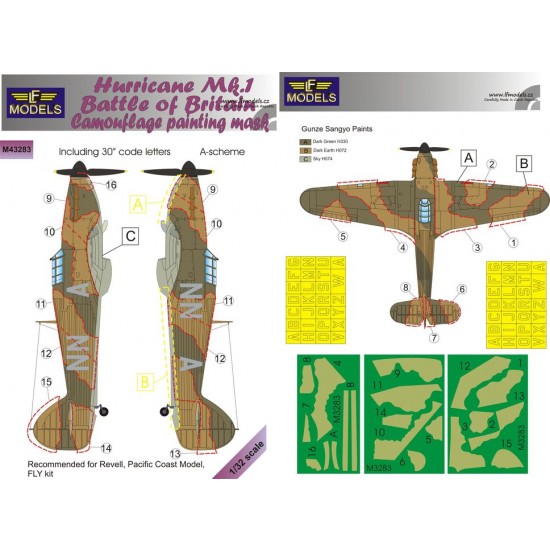 1/32 Hurricane Mk.I Battle of Britain Camo Mask for Revell/Pacific Coast Model/FLY