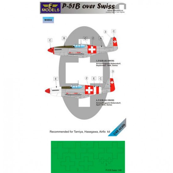 1/48 P-51B over Swiss Mask for 2 marking options for Tamiya, Hasegawa, Airfix