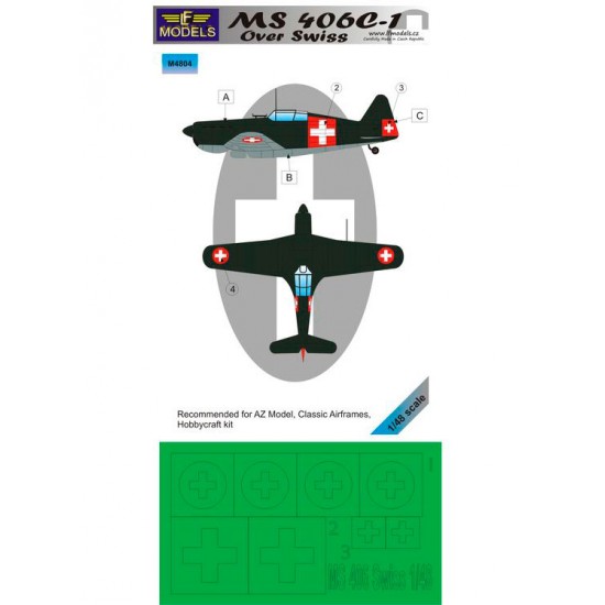 1/48 MS 406C-1 over Swiss Mask (2 marking ops) for AZ Model/Classic Airframes/Hobbycraft