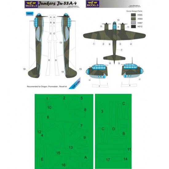 1/48 Junkers Ju 88A-4 Camouflage painting masks for Dragon, Promodeler, Revell