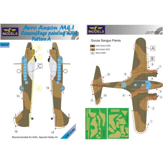 1/48 Avro Anson Mk.I. Pattern A Camo Mask for Airfix/Special Hobby