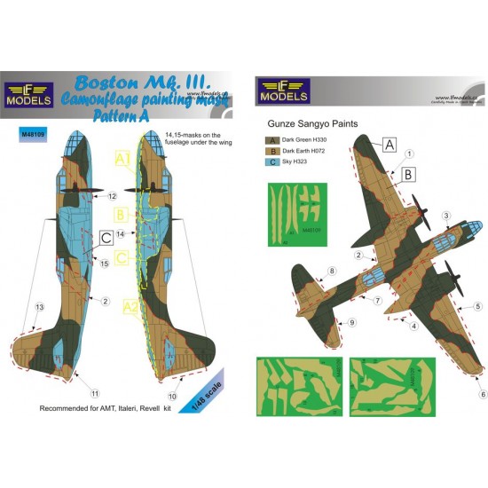 1/48 Boston Mk.III Pattern A Camouflage painting mask for AMT, Italeri, Revell.