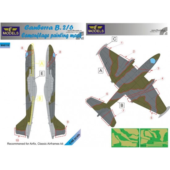 1/48 Canberra B(i).2/6 RAF Camo painting mask for Airfix/Classic Airframes kit.