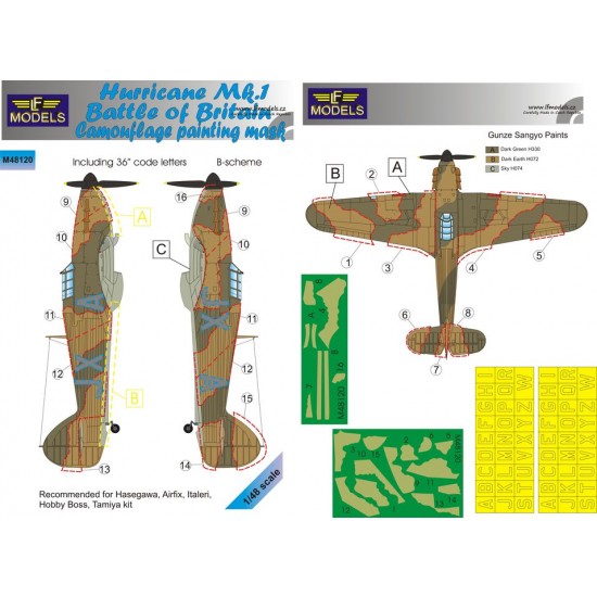 1/48 Hurricane Mk.I Battle of Britain Camo Mask for Hasegawa/Airfix/Italeri/Hobby Boss