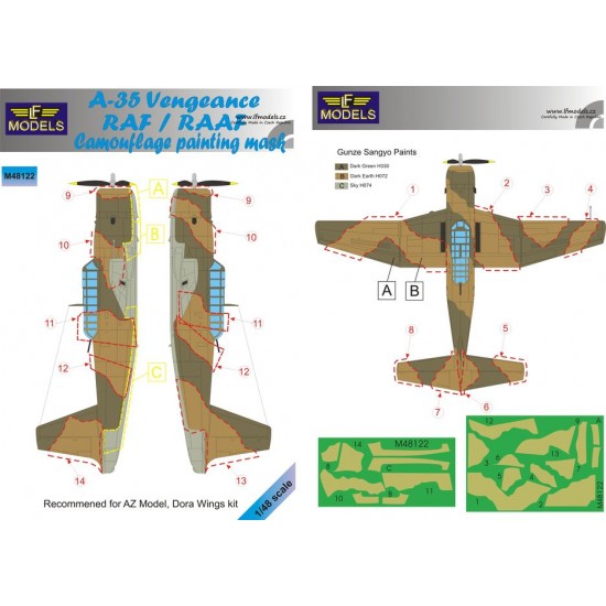 1/48 A-35 RAF / RAAF Camouflage Painting Mask for AZ Model, DORA Wings kit.