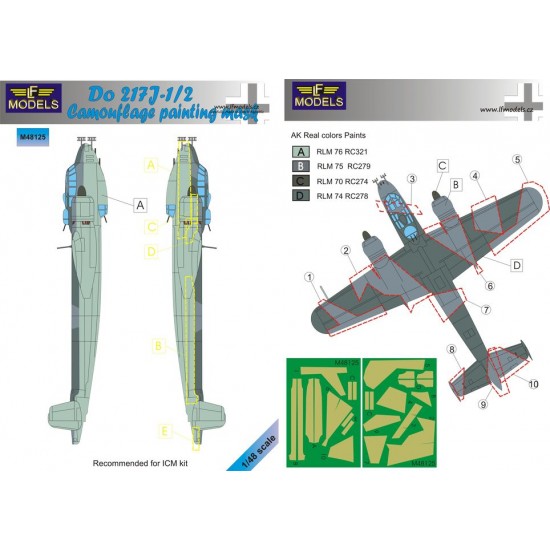 1/48 Do 217J-1/2 Camouflage Painting Mask for ICM kit.