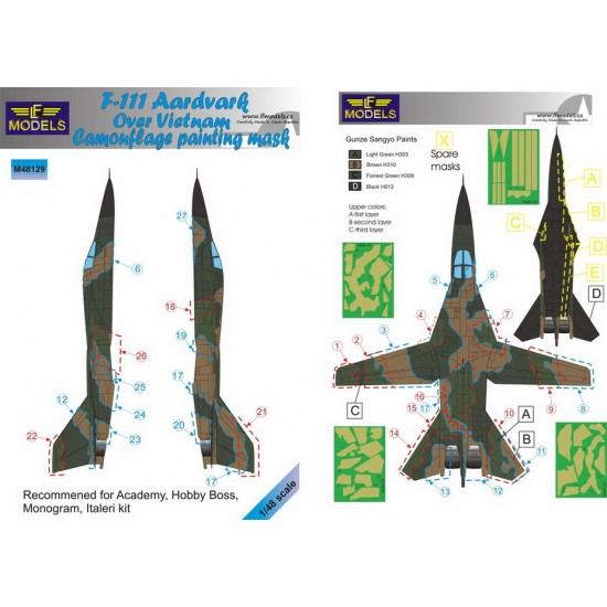 1/48 F-111 Aardvark over Vietnam Camo Mask for Academy/Hobby Boss/Monogram/Italeri