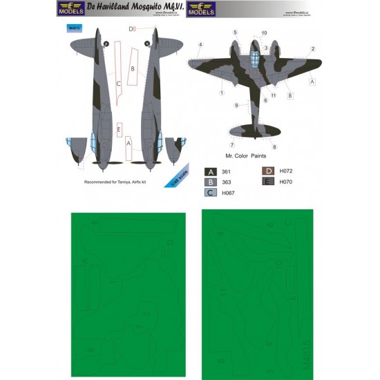 1/48 D.H. Mosquito Mk. VI Camouflage Painting Masks for Tamiya/Airfix kit