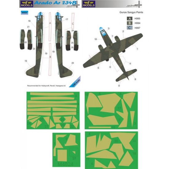 1/48 Arado Ar 234B Camo Painting Masks for Hobbycraft/Revell/Hasegawa kit