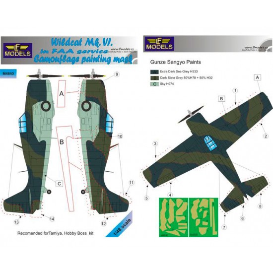 1/48 Grumman Wildcat Mk.VI FAA Camo Mask for Eduard/Tamiya/Hobby Boss kit