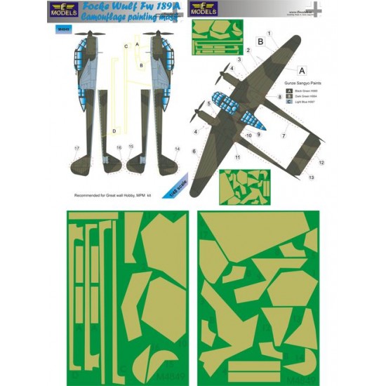 1/48 Focke Wulf Fw 189A Camouflage Painting Mask for Great Wall Hobby/MPM kit