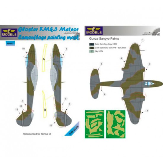 1/48 Gloster Meteror F.Mk.3 Camouflage Painting Mask for Tamiya kit