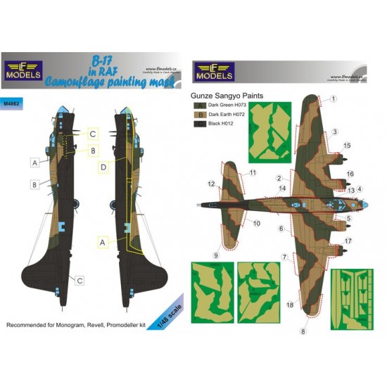 1/48 Boeing B-17 RAF Camo Painting Mask for Monogram/Revell/Promodeller kit